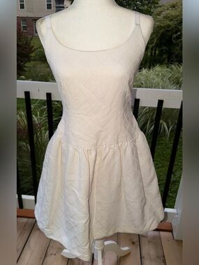 Vintage BILL BLASS Textured Ivory Cotton Puff Cocktail Wedding Reception Dress